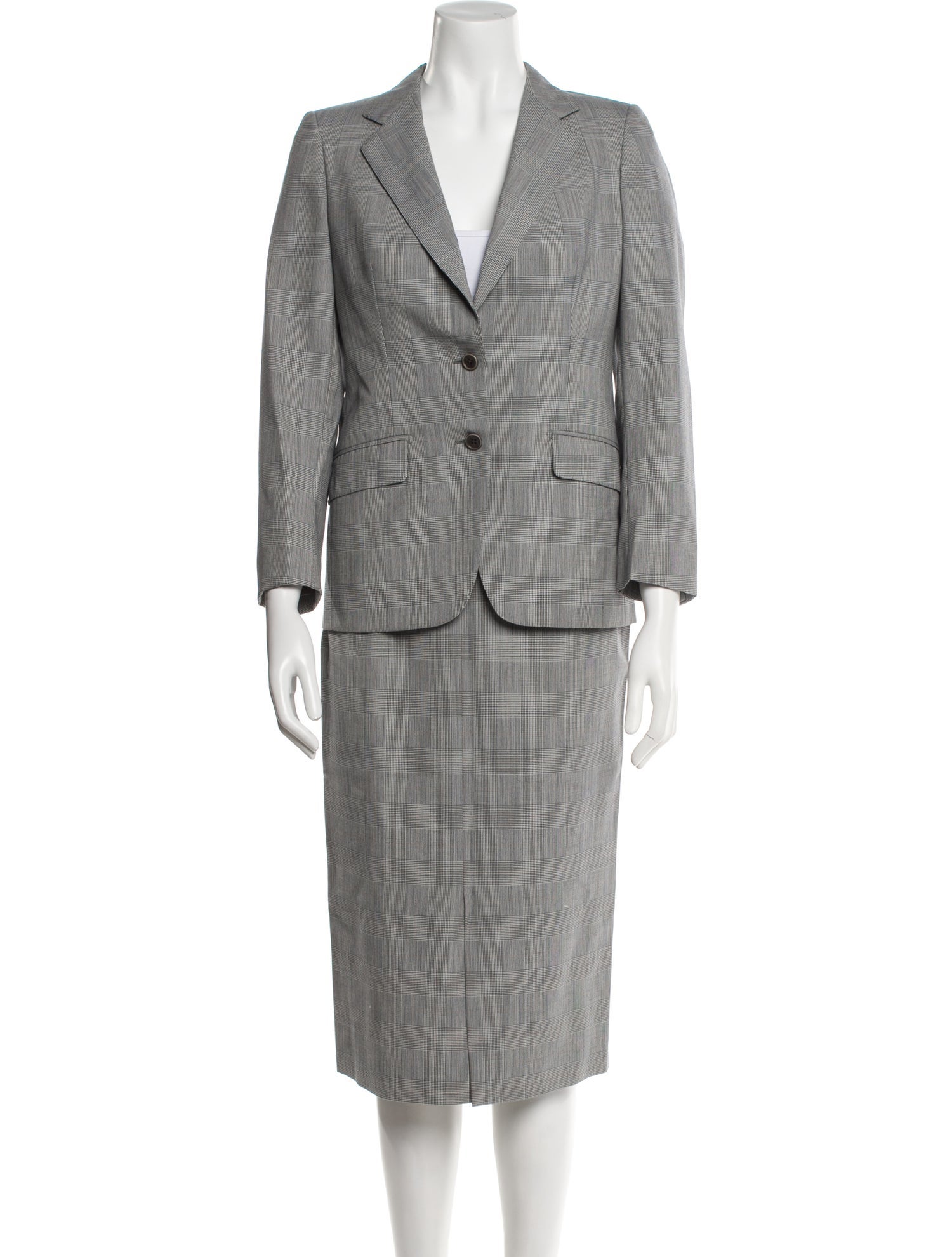 Burberry Plaid Print Skirt Suit